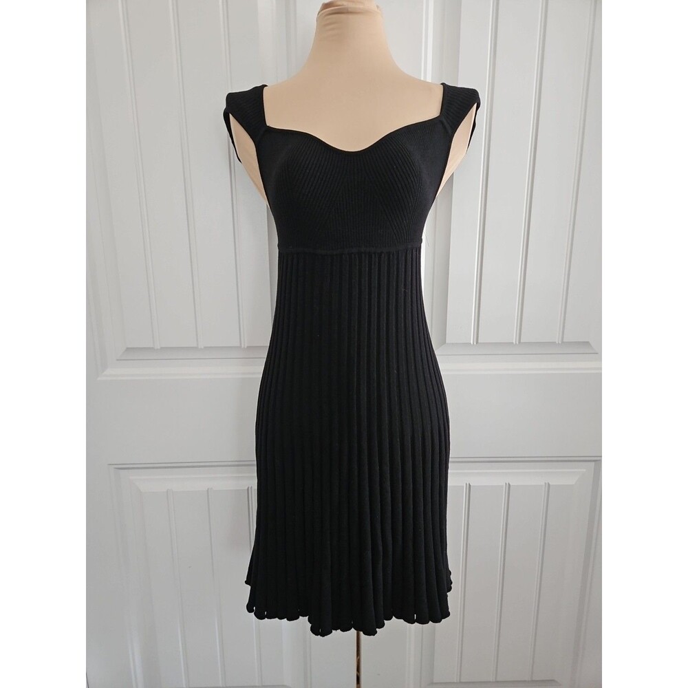 Free People Black Cherie Mini open tie-back Super Stretchy Pleated Dress Sz L